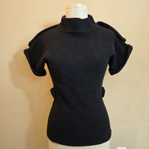 Burberry Knit Merino Wool Short Sleeve Sweater Black Small